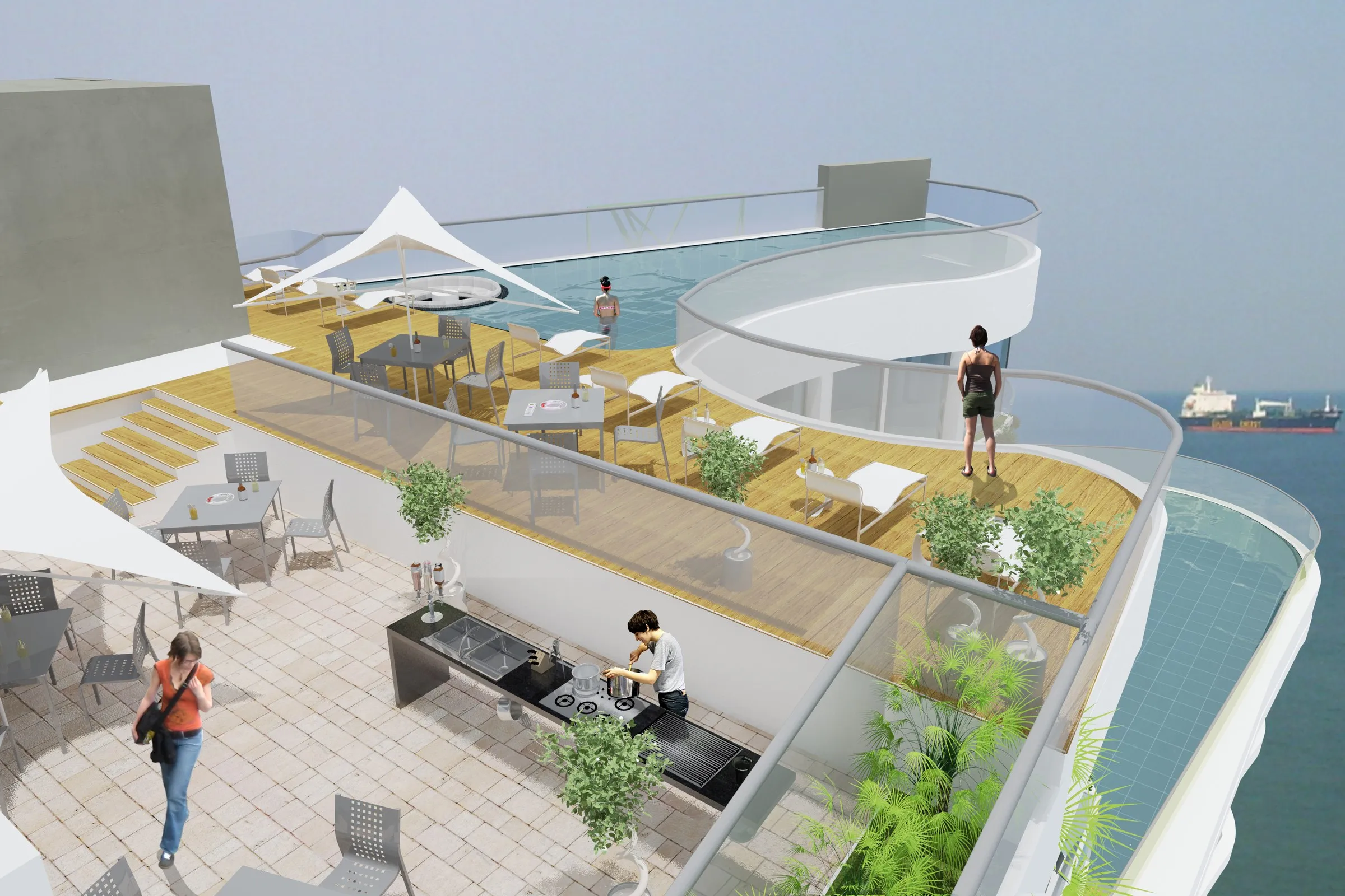 Terraza de piscina en la planta alta